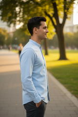 Skyblue Solid Cotton Casual Shirt | Minimalist Style-251205753