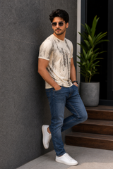 Men Cream Bicycle Print T-Shirt