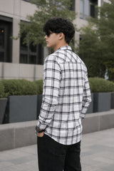 White & Black Plaid Casual Shirt for Men – Trendy Full Sleeve Shirt WON