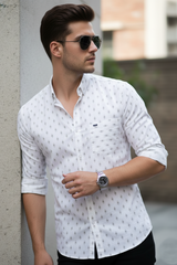 Classic Men White Long Sleeve Striped Shirt - 100% Cotton 251210005