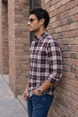 Maroon Checkered Full Sleeve Shirt for Men | FABCK