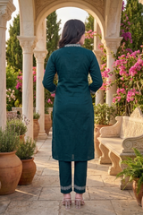 Green Floral Embroidery Work Cord Set for Women 1057