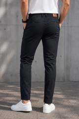 Men Premium Black Structured Chinos - Textured STAR
