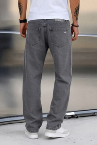 Light Grey Straight Fit Denim Jeans | Relaxed Fit Washed Street Style Pants Baggy | SBBGY16