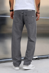 Light Grey Straight Fit Denim Jeans | Relaxed Fit Washed Street Style Pants Baggy