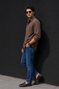 Men Brown Micro Checked Full Sleeve Casual Shirt 4366-R
