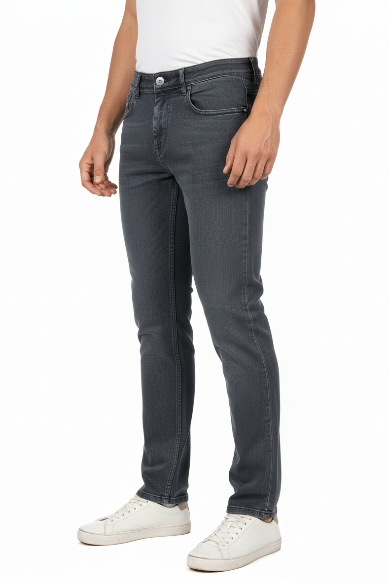 Atlance Mid-Wash Comfort Fit Jeans for Men | Dark Grey Denim Plain AT1022