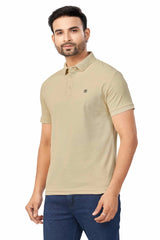 Cream Plain Collar T-Shirt | Half Sleeve Sinker Fabric | Casual & Sports Wear