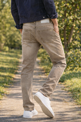 Men Beige Colour Narrow Fit Sulphur Wash Jeans - Stretch Denim HEN