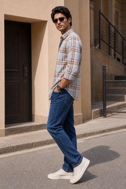 Men Premium Quality Light Blue & White Checked Shirt