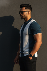 Men Casual Pblue Striped Knit Polo T-Shirt- Effortless Everyday Style 261040637