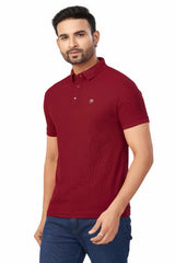 Maroon Plain Collar T-Shirt | Half Sleeve Sinker Fabric | Casual & Sports Wear