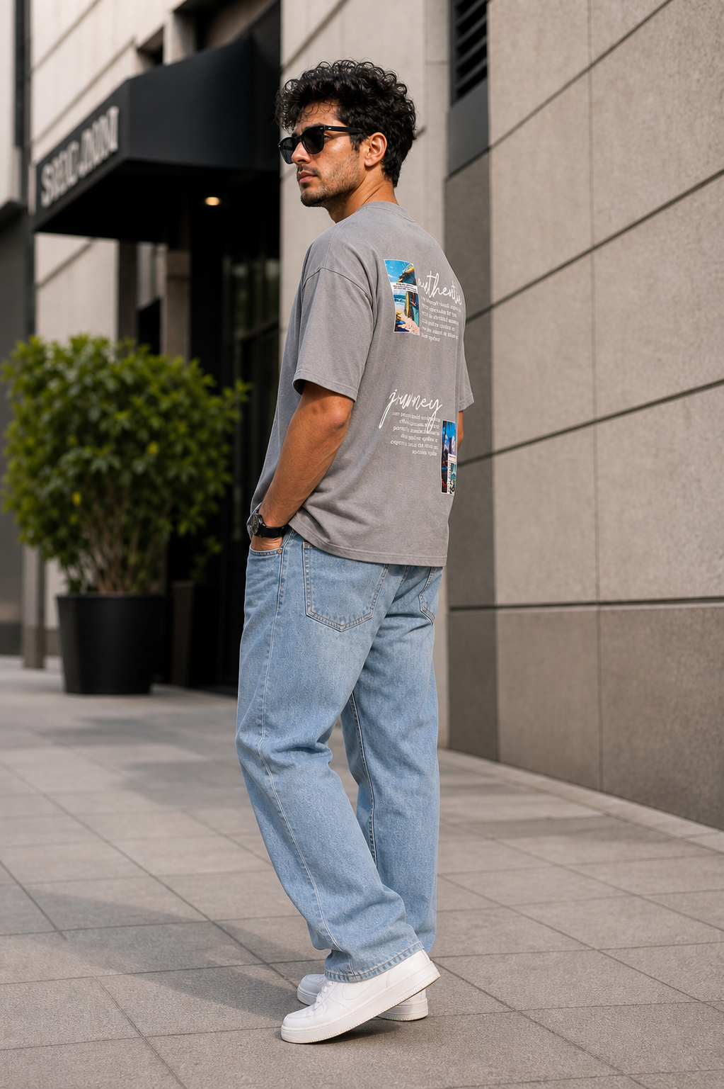 Men Grey Authentic Graphic Drop Shoulder T-Shirt