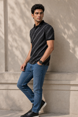 Men Premium Black Printed Polo T-Shirt