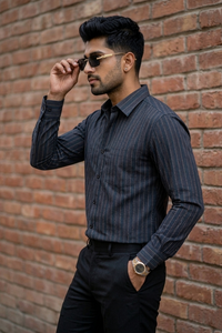 Atlance| Men Olive Vertical Striped Formal Shirt-FRMSTRI