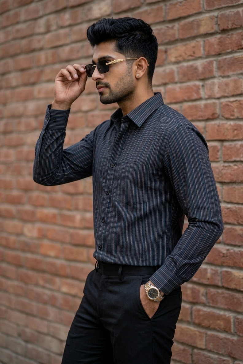 Atlance| Men Olive Vertical Striped Formal Shirt-FRMSTRI