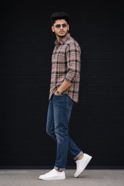 Men Premium Onion & Black Checkered Casual Shirt