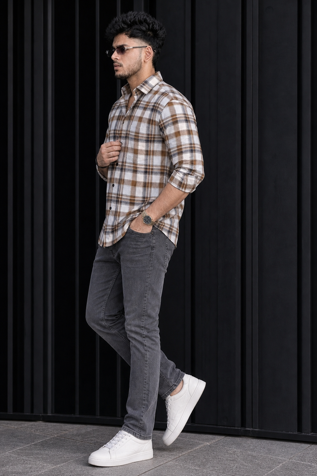 Men Olive and Blue Checkered Casual Shirt