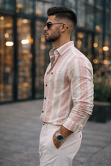 Men Pink Striped Shirt Outfit – Modern Street Style Look 261049715