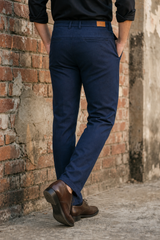 Men Premium Navy Blue Structured Chinos - Textured STAR