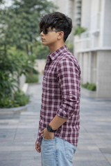Classic Wine Checked Shirt for Men – Everyday Wear WON