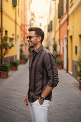 Summer Striped Brown Color Cotton Shirt | Lightweight & Breathable-241155650