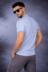 Men Sky Blue Striped Polo T-Shirt | Modern Casual Style 261023952