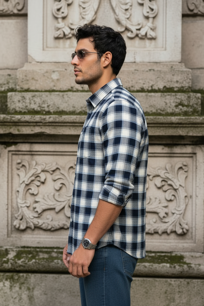 Men Premium Navy Blue Checkered Shirt – Casual Style OXFORD CHECK-5