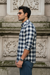 Men Premium Navy Blue Checkered Shirt – Casual Style OXFCH