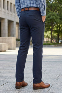 Mens Structure Navy Blue Textured Slim-Fit Casual Pants 5124