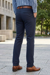 Mens Structure Navy Blue Textured Slim-Fit Casual Pants 5124