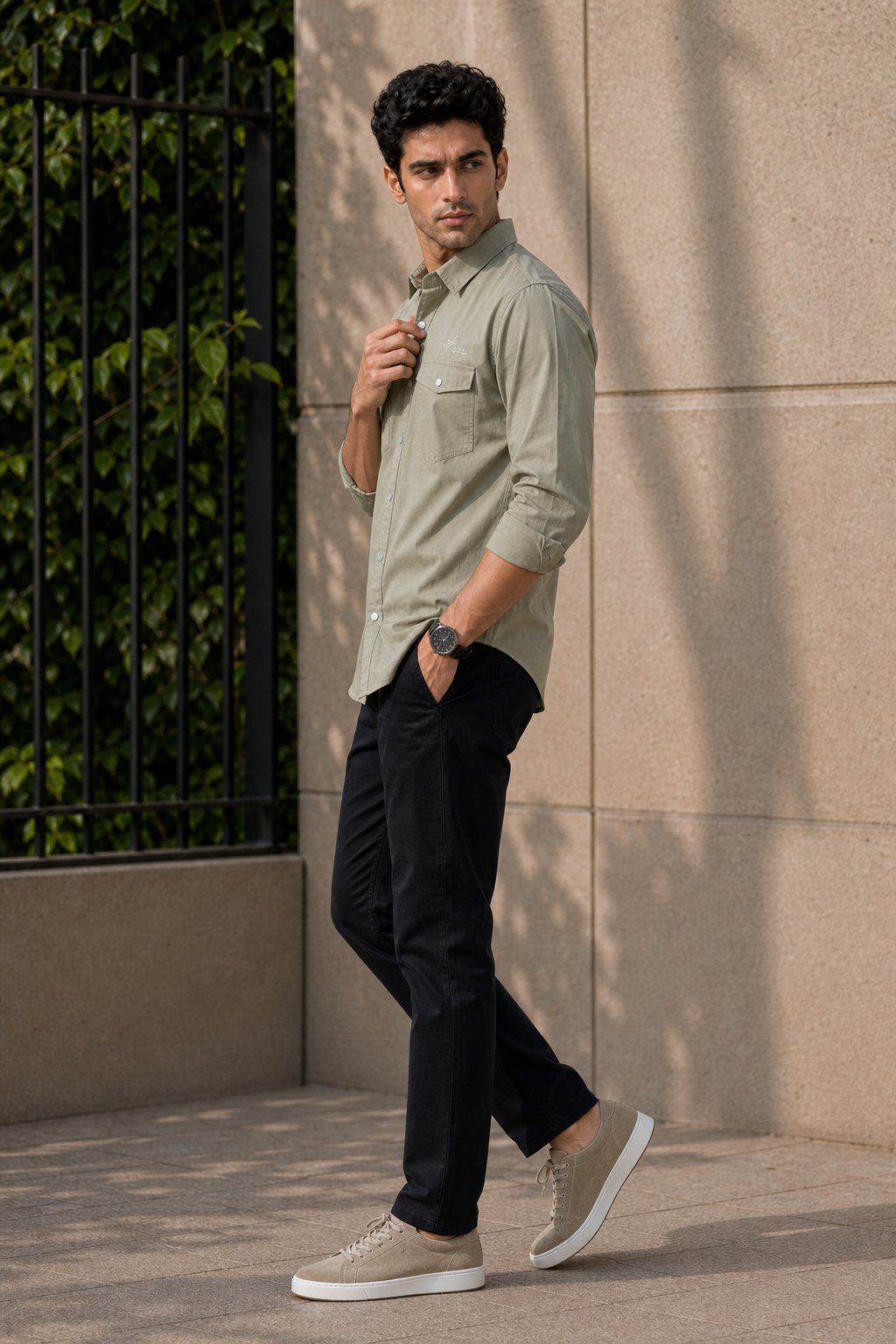 Men Plain Cotton Pista Full Sleeve Shirt | Casual Button Down Shirt with Pockets SC-1972