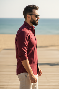 Men Plain Maroon Cotton Casual Shirt | Essential Solid Styles-251210575 251211180