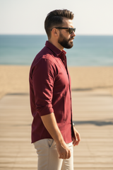 Men Plain Maroon Cotton Casual Shirt | Essential Solid Styles-251210575