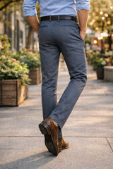 Men Dark Grey Satin-Finish Structure - Slim Fit Cotton Trousers 5127