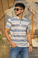 Stylish Blue Printed Polo T-Shirt for Men | Modern Fit