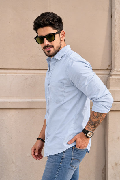 Men Premium Skyblue Solid Casual Shirt for Everyday Wear OXF-PLAIN
