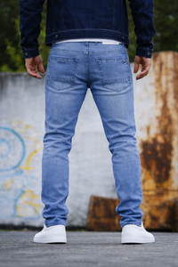 Men Skyblue Colour Narrow Fit Sulphur Wash Jeans - Stretch Denim HEN454