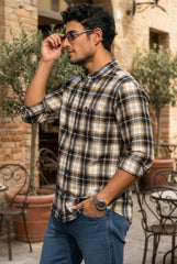 Mustard Bold Check Casual Shirt - Perfect for Smart-Casual Wear FABCK