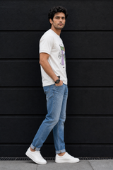 Men White Printed T-Shirt – Half Sleeve Art Style Graphic T-Shirt