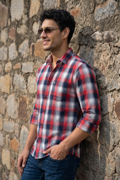 Men Red Check Casual Shirt | Premium Slim Fit | Atlance 241139859