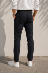 Men Black Micro-Textured Cotton Chinos | Stylish Narrow Fit Pants 5130