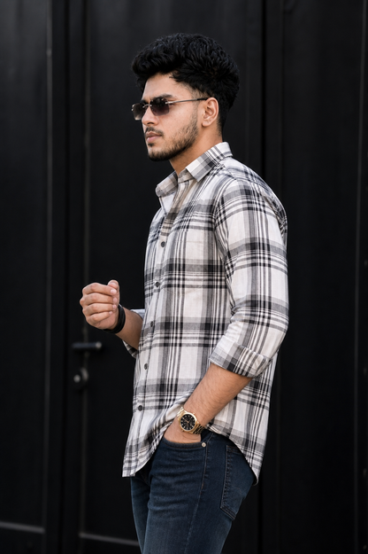 Men Premium Quality Black & White Checks Shirt