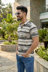 Stylish Dark Grey Printed Polo T-Shirt for Men | Modern Fit