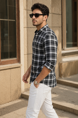 Black & White Plaid Casual Shirt for Men – Trendy Full Sleeve Shirt WON