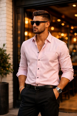 Men Pink Casual Shirt - Slim Fit Cotton Button Down 261049768