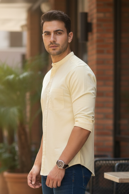 Yellow Solid Cotton Casual Shirt | Minimalist Style-251205753