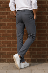 Men Grey Micro-Textured Cotton Chinos | Stylish Narrow Fit Pants 5130