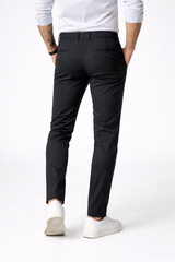 Men Black Narrow Fit Structured Pants-TEM