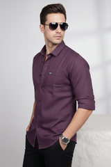 Men Wine Burgundy Textured Casual Shirt | Slim Fit |